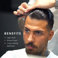 Pacinos Sleek pomade applied by hand for flexible hold and definition.
