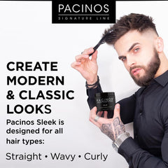 Wet-look Pacinos SLEEK on medium to longer hair for versatile styling.