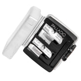 Afilador Palladio 3 en 1 con doble apertura y funda, diseño compacto.