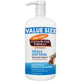 Palmer's loción corporal en frasco dosificador con manteca de cacao, hidratación duradera.