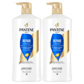 Pantene Repair & Protect conditioner bottle with Pro-V strengthens hair against damage.