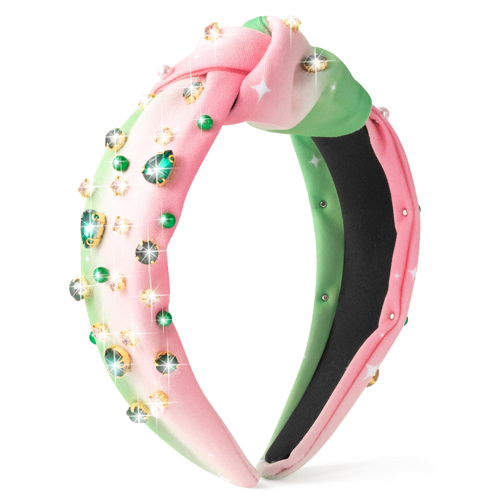 Pantide diadema hada musical con perlas verdes para look deslumbrante.