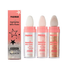 PAQIMAN polvos iluminadores con brillo iridiscente realzan rostro y cuerpo.