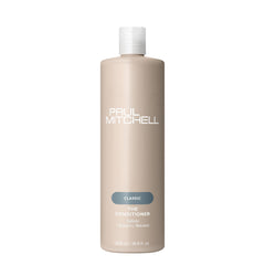 El Acondicionador Paul Mitchell frente a la botella, hidratación suave para todo tipo de cabello