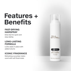 Jet de brume uniforme pour une finition nette avec Paul Mitchell Super Clean Extra Hairspray