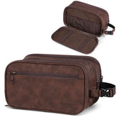 Bolsa de aseo PAVILIA para hombre, cuero sintético marrón oscuro, ideal para viaje