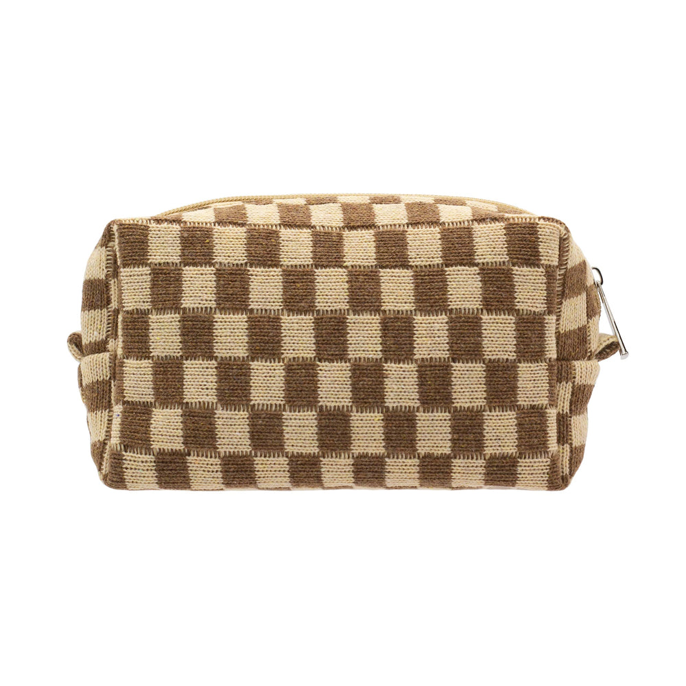 PAZIMIIK bolsa maquillaje cuadriculada frontal, ideal para viajar y organizar cosméticos.