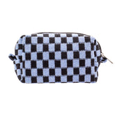 PAZIMIIK bolsa de maquillaje a cuadros vista frontal, ideal para organización rápida.