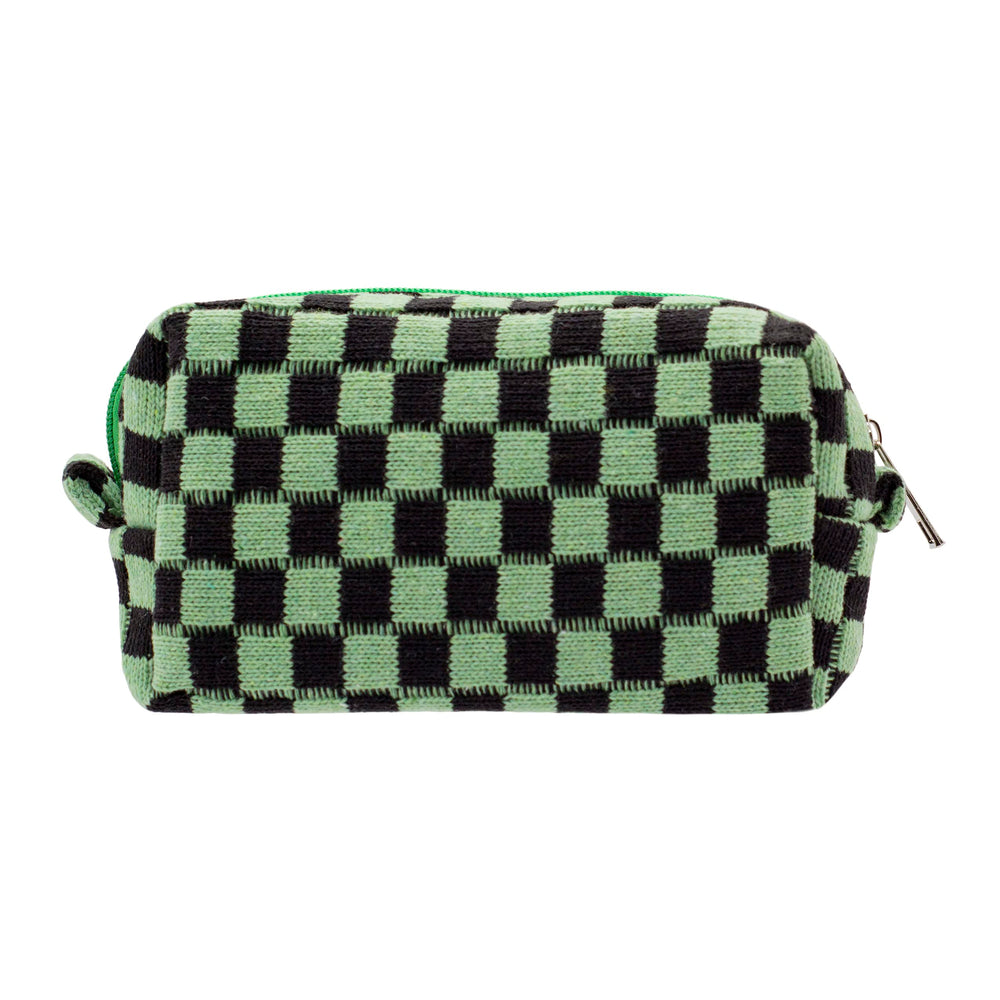PAZIMIIK bolsa de maquillaje ajedrez verde negro, ideal para uso diario.