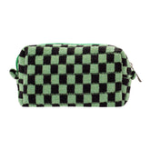 PAZIMIIK bolsa de maquillaje ajedrez verde negro, ideal para uso diario.