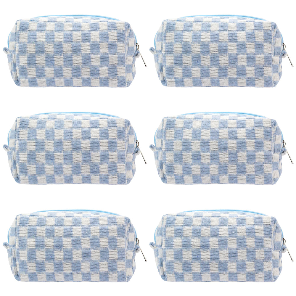 PAZIMIIK bolsa de maquillaje con cuadros azules para viaje y organización diaria