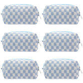 PAZIMIIK bolsa de maquillaje con cuadros azules para viaje y organización diaria