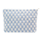 PAZIMIIK bolsa maquillaje grande a cuadros tejido azul, ideal para viaje diario