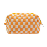 PAZIMIIK bolso maquillaje cuadros naranja, ideal para organizar cosméticos en casa.