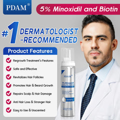 Pdam Minoxidil espuma, crecimiento de barba progresivo con aplicación regular.