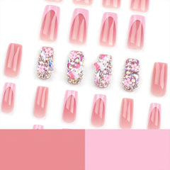 PDFADSK uñas francesas con cristales, diseño deslumbrante para ocasiones especiales.