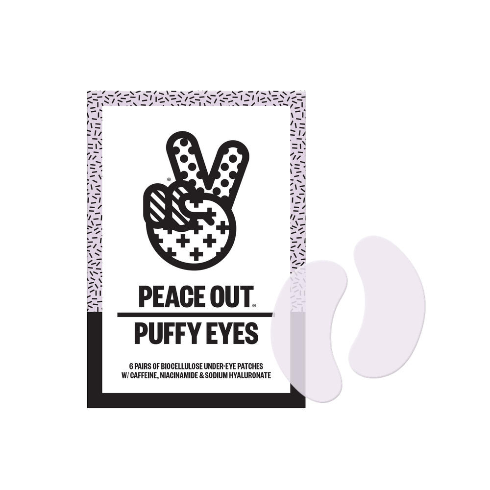 PEACE OUT parches biocelulosa con cafeína para ojos cansados y hinchados.
