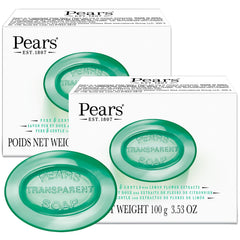 Pears Jabón transparente verde de glicerina para piel suave y luminosa.