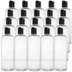 Botellas Peohud transparentes de 16 onzas con disc top para almacenamiento seguro.