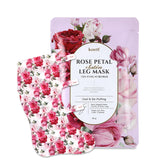 Petitfee Koelf Rose Petal Satin Leg Mask empaque elegante para cuidado de piernas.