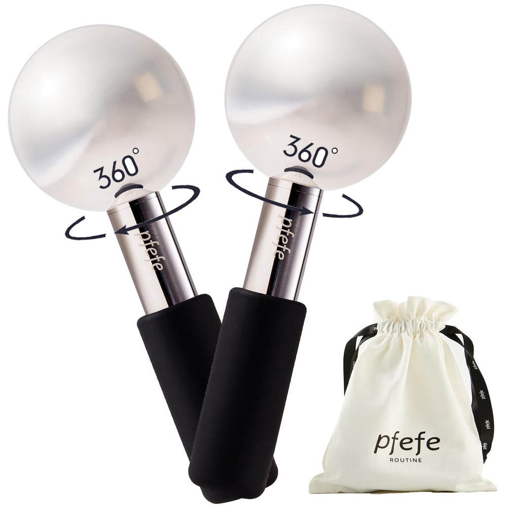 Pfefe bolas de hielo 360° girando sobre el rostro para masaje facial refrescante.