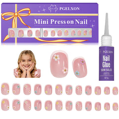 PGELXON uñas postizas para niñas Frances con flores 3D y acabado suave