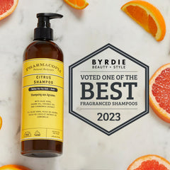 Pharmacopia Citrus Shampoo : ingredients naturels visibles, aloe vera et jojoba