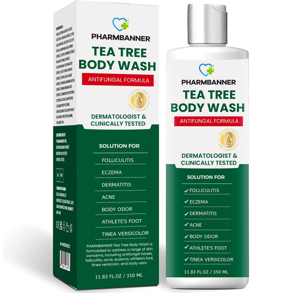 PHARMBANNER gel de ducha árbol de té: botella con limpieza profunda.