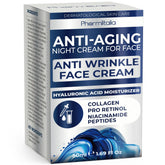 Pharmlitalia crema de levantamiento facial en bote, hidratación nocturna para piel cansada.