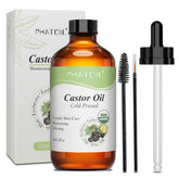 PHATOIL aceite de ricino orgánico en botella de vidrio para uso diario de piel y cabello