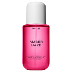 PHLUR Amber Haze, botella-vertido: bruma envolvente para cabello y cuerpo, aroma duradero.