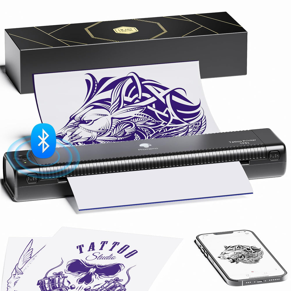 Phomemo TP81 con conectividad para impresión de plantillas de tatuaje.