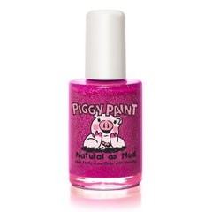Piggy Paint Glamour Girl en botella close-up muestra tono morado con glitter, seguro para uñas infantiles.