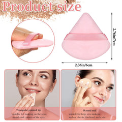 Esponja Pimoys para polvo triangular rosa, aplicación uniforme y precisa.