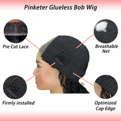 Pinketer peluca bob rizo profundo, fácil de peinar y mantener
