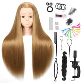Pinzer cabeza mannequin con cabello sintético recto negro natural, ideal para practicar peinados.