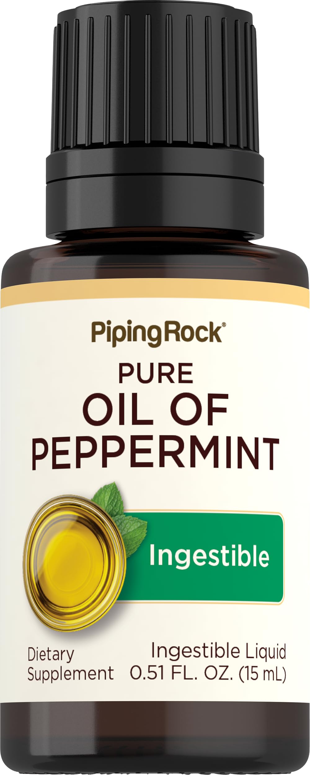 Aceite de Menta Piping Rock en botella de 15 ml, aroma fresco para consumo.