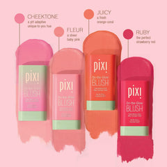 Pixi On-the-Glow Blush Juicy aplicación en labios con tono natural.