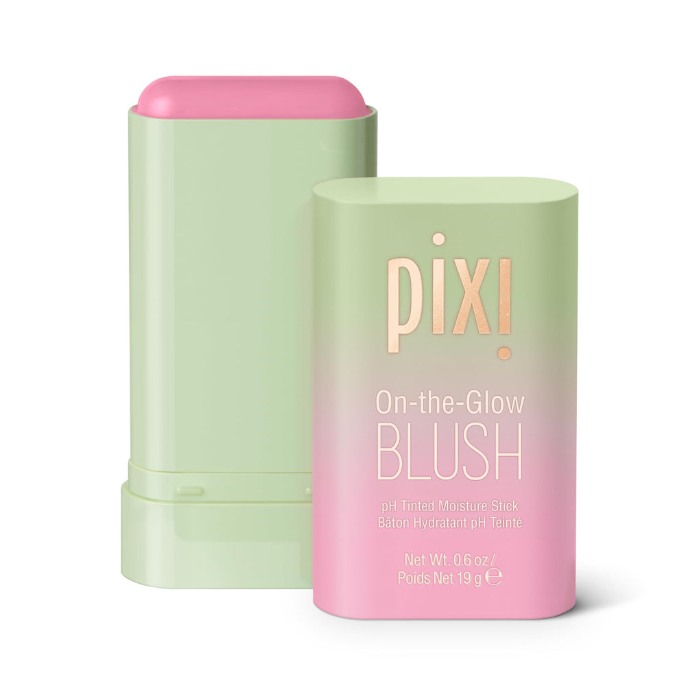 Pixi On-the-Glow Blush muestra tono rosado para un color natural.