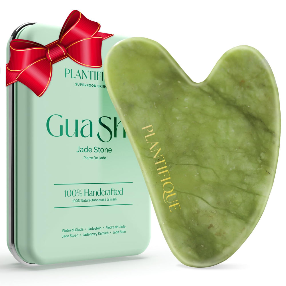 PLANTIFIQUE Gua Sha Jade, rostro frontal para contorno suave.
