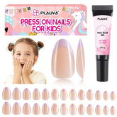 Plauva uñas postizas para niñas, frances morado con Daisy, ideal para looks festivos.