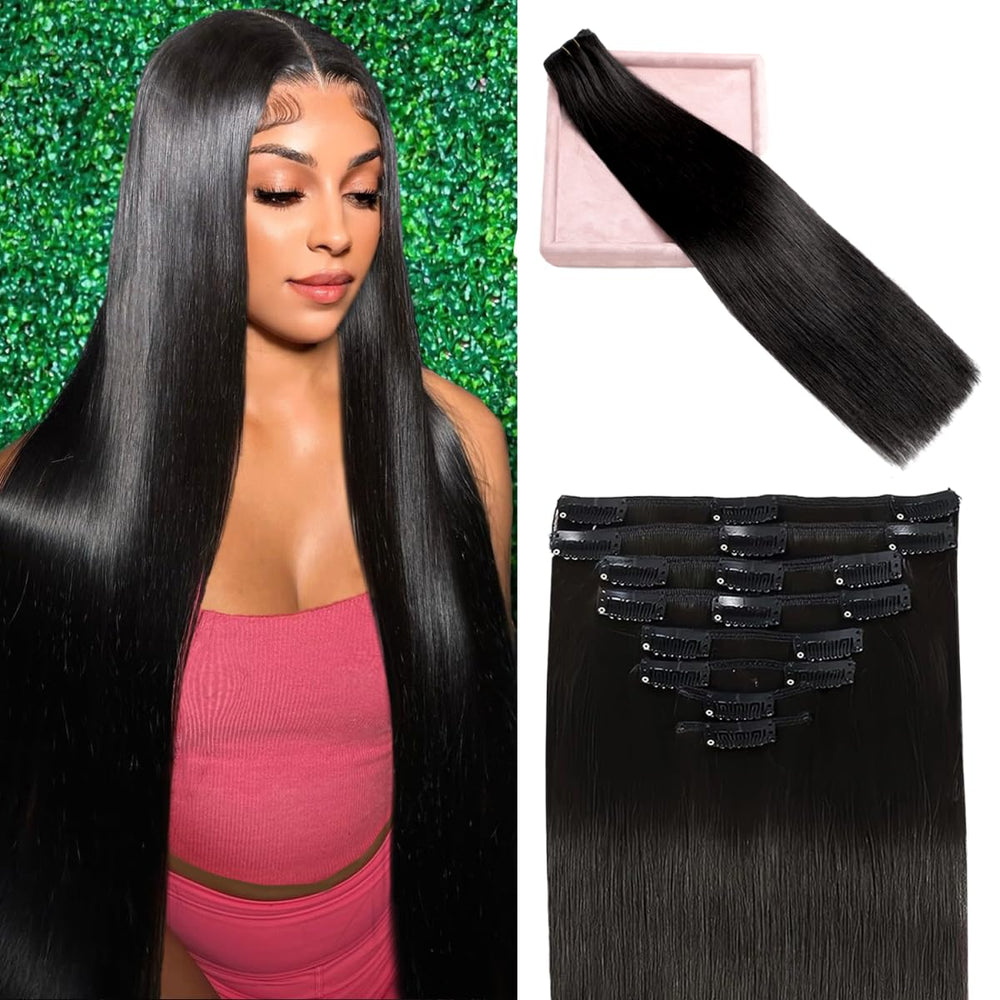 POGINJA clip-in extensions 20-inch natural black for instant length and volume
