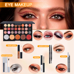 Pomcral kit maquillaje profesional, paletas sombras variadas para looks neutros, shimmer y glitter.