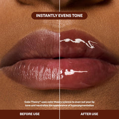 Pound Cake Cake Theory lip tone oil gloss application demonstrates easy, radiant shine.