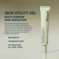 Prequel Skin Utility Gel, textura hidratante para rostro y manos, sensación suave.