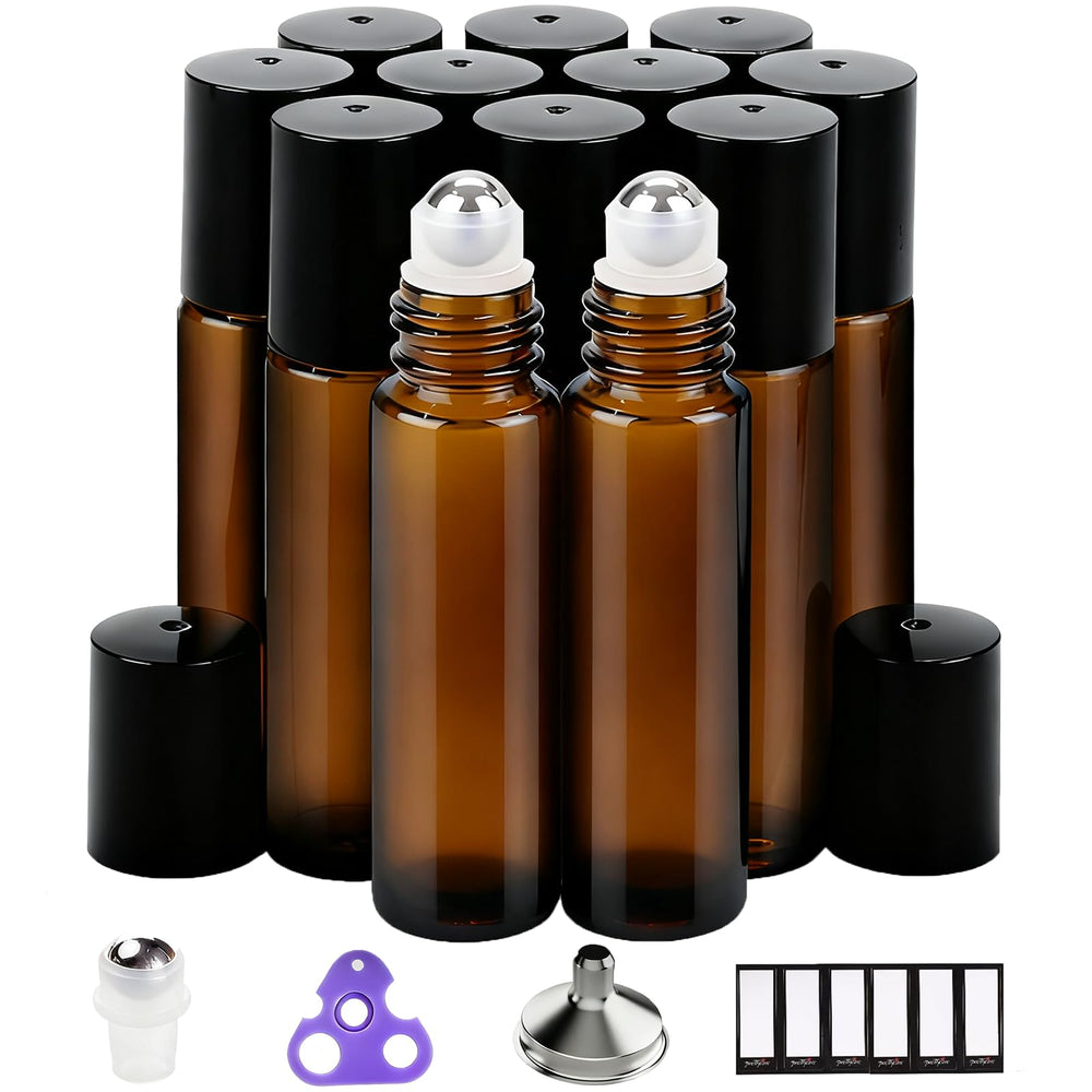 PrettyCare botella rodillo ámbar 10 ml para aceites esenciales, protección ultravioleta