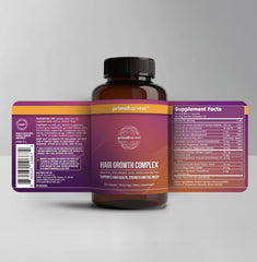 Primal Harvest Hair Growth Vitamins sobre la mesa, cápsulas para fortalecer el cabello.