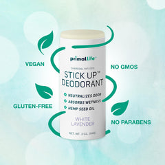 Primal Life Desodorante Natural lavanda blanca ofrece aroma fresco y calmante.