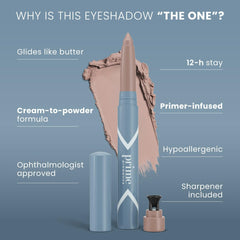 Sombra PrimeEyes crema sin pliegues para ojos sensibles.
