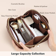 Prite bolso maquillaje a cuadros marrón, interior con divisores para ver todo rápidamente.